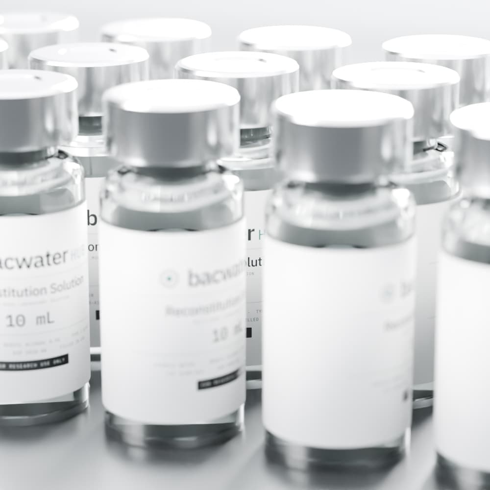 A packed tray of Bac Water Hub reconstitution solution vials ready for cartoning